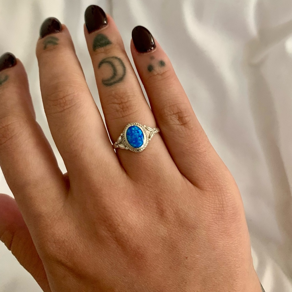 Blue opal sterling silver ring